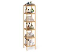 SONGMICS Estanteria Baño Bambu, 6 Niveles, Estantería Esquinera | Estantería Estrecha, Multifuncional, para Cocina, Sala de Estar, Dormitorio, Pasillo, Natural, Colección BAMBOU BCB056YL01