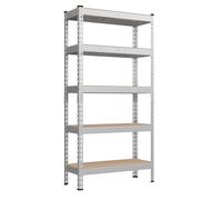 SONGMICS Estantería de 5 Niveles, Estantería de Almacenamiento, Montaje sin Tornillos, Estantes Ajustables, 30 x 75 x 150 cm, Carga de 875 kg, para Garaje, Cobertizo, Bodega, Plata GLR300E01