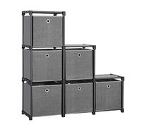 SONGMICS Estantería de 6 Cubos con 6 Cajas de Tela, 30 x 105 x 105 cm | Organizador Multiusos, Estructura de Metal, Martillo de Goma Incluido, Negro, Colección RYLAN LSN66BK
