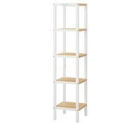 SONGMICS Estantería de Baño de 5 Niveles de bambú, Estantería Estrecha, Multifuncional, Estantería Esquinera, para Cocina, Sala de Estar, Dormitorio, Pasillo, Blanco Nube y Beige Natural/Blanco