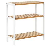 SONGMICS Estantería de Baño de Madera, Estantería Almacenaje, Estante de Plantas de 3 Niveles, para Baño, Sala de Estar, Balcón, Cocina, 26 x 60 x 66 cm, Blanco y Natural BCB33WN