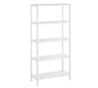 SONGMICS Estantería de Baño de Madera, Estantería Almacenaje, Estante de Plantas de 5 Niveles, 9 Altura Ajustables, para Baño, Sala de Estar, Balcón, Cocina, 26 x 60 x 130 cm, Blanco BCB35WT