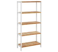 SONGMICS Estantería de Baño de Madera, Estantería Almacenaje, Estante de Plantas de 5 Niveles, 9 Altura Ajustables, para Baño, Sala de Estar, Balcón, Cocina, 26 x 60 x 130 cm, Blanco y Natural BCB35WN