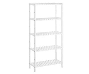 SONGMICS Estantería de Baño de Madera, Estantería Almacenaje, Estante de Plantas de 5 Niveles, 9 Altura Ajustables, para Baño, Sala de Estar, Balcón, Cocina, 26 x 60 x 130 cm, Blanco BCB35WT
