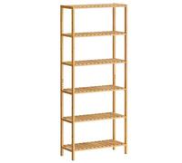 SONGMICS Estantería de Baño de Madera, Estantería Almacenaje, Estante de Plantas de 6 Niveles, para Baño, Sala de Estar, Balcón, Cocina, 26 x 60 x 160,9 cm, Beige Natural BCB036Y01