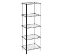 SONGMICS Estantería de Cocina, Estantería de 5 Niveles, Estante Estrecho, 8 Ganchos, Gabinete de Baño de Pie, Paneles de Plástico PP, Altura Ajustable, Metal, Negro LGR115B01