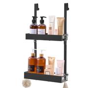 SONGMICS Estantería de Ducha Colgante, Acero, sin Taladro, 2 Niveles, para Mampara, con 2 Ganchos, 31,5 x 15,5 x 56 cm, Negro, Colección Parson BCB205B101