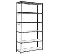SONGMICS Estantería de Garaje de Alambre de 6 Niveles, Estante de Almacenamiento de Cocina con estantes Ajustables, revestimientos de estantes, 8 Ganchos, Carga máxima de 550 Libras, para Sala de