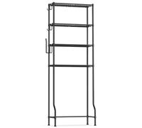 SONGMICS Estantería de Inodoro de 4 Estantes, de Metal | Estantes Ajustables, con 4 Ganchos y Portarrollos, para el Baño, 30 x 63 x 176 cm, Negro Tinta, Colección DALTEN BTS013B01