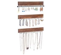 SONGMICS Estantería de Joyas a la Pared, Juego de 3, Exhibición de Joyas de Pared, Barra para Pulseras, 30 Ganchos para Pendientes y Collares, Ideal para Regalo, Color Madera JJS11CB