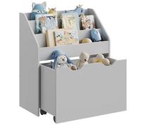 SONGMICS Estantería de Juguetes con 3 Compartimentos, Librería Infantil, Caja de Juguetes Móvil, con Ruedas, Multifuncional, para Habitación de los Niños y Sala de Juegos, Gris Paloma GKR041G10