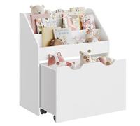 SONGMICS Estantería de Juguetes con 3 Compartimentos, Librería Infantil, Caja de Juguetes Móvil, con Ruedas, Multifuncional, para Habitación de los Niños y Sala de Juegos, Blanco Nube GKR041W10