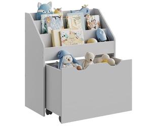SONGMICS Estantería de Juguetes con 3 Compartimentos, Librería Infantil, Caja de Juguetes Móvil, con Ruedas, Multifuncional, para Habitación de los Niños y Sala de Juegos, Gris Paloma GKR041G10
