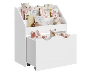 SONGMICS Estantería de Juguetes con 3 Compartimentos, Librería Infantil, Caja de Juguetes Móvil, con Ruedas, Multifuncional, para Habitación de los Niños y Sala de Juegos, Blanco Nube GKR041W10