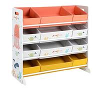 SONGMICS Estantería de Juguetes, Organizador Infantil con 12 Cajas | para Libros, para Sala de Juegos, Multiusos, de Tela No Tejida, Blanco y Amarillo, Colección TEZA GKRS04WT