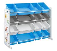 SONGMICS Estantería Infantil, 4 Niveles, 16 Cubos de Plástico | Organizador de Juguetes para Niños, Habitación Infantil, Sala de Juegos, Blanco, Azul y Gris, Colección TEZA GKR070W03