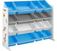 SONGMICS Estantería infantil de 4 niveles de color blanco y azul y gris