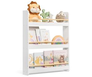 SONGMICS Estantería Infantil, Estante con 3 Niveles, para Juguetes, Estantería de Pared, para Habitación de Niños, Cuarto de Juegos, Blanco y Natural GKR013W02