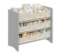 SONGMICS Estantería Infantil para Juguetes, 9 Cajas, 62,5 x 29,5 x 60 cm | Organizador Infantil para Libros, de Almacenamiento, No Tejidas, Espaciosa, Gris y Blanco, Colección TEZA GKR033G10
