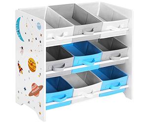 SONGMICS EstanterÍa Infantil para Juguetes y Libros, 9 Cajas de Tela no Tejida ExtraÍbles con Asas, para Sala de Juegos, Escuela, 62,5 x 29,5 x 60 cm, Ahorro de Espacio, Blanco GKR33WT
