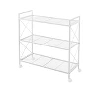SONGMICS Estantería Metálica de 3 Niveles con Ruedas, Estantería de Malla con Marcos Laterales en X, 80 cm de Ancho, para Entrada, Cocina, Salón, Baño, Estilo Industrial, Blanco MBSC183W01