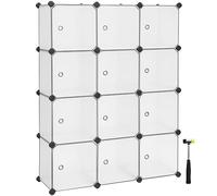 SONGMICS Unidad de Almacenamiento de 12 Cubos, Zapatero, Cubos apilables, Armario de plástico, Armario, con Puertas, para Dormitorio, Oficina, fácil de Montar, Color Blanco LPC342W01
