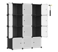 SONGMICS Estantería Modular, Armario Modular de 12 Cubos, Estantería de Plástico con Puertas, para Zapatillas, Ropa, Libros, Fácil de Montar, Negro y Blanco LPC34HV1