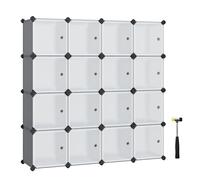 SONGMICS Estantería Modular, Armario Modular de 16 Cubos, Estantería de Plástico con Puertas, para Zapatillas, Ropa, Libros, Fácil de Montar, Gris y Blanco LPC443G01