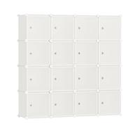 SONGMICS Estantería Modular, Armario Modular de 16 Cubos, Estantería de Plástico con Puertas, para Zapatillas, Ropa, Libros, Fácil de Montar, Blanco Crema LPC443W01
