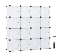 SONGMICS Estantería Modular, Armario Modular de 16 Cubos, Estantería de Plástico con Puertas, para Zapatillas, Ropa, Libros, Fácil de Montar, Blanco LPC44BS