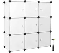 SONGMICS Estantería Modular, Armario Modular de 9 Cubos, Estantería de Plástico con Puertas, para Zapatillas, Ropa, Libros, Fácil de Montar, Blanco/Negro y Blanco Blanco