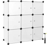 SONGMICS Estantería Modular, Armario Modular de 9 Cubos, Estantería de Plástico con Puertas, para Zapatillas, Ropa, Libros, Fácil de Montar, Blanco LPC116WS