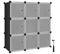 SONGMICS Estantería Modular, Armario Modular de 9 Cubos, Estantería de Plástico con Puertas, para Zapatillas, Ropa, Libros, Fácil de Montar, Negro y Blanco LPC116HS