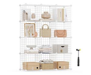 SONGMICS Estantería Modular de 12 Cubos, Armario de Almacenamiento de Alambre de Metal, para Zapatos, Libros, Juguetes, Baño, Salón, Extensible, 31 x 93 x 123 cm, Blanco LPI34W