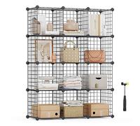 SONGMICS Estantería Modular de 12 Cubos, Extensible, 93 x 31 x 123 cm | Armario de Almacenamiento de Alambre de Metal, para Zapatos, Libros, Juguetes, Baño, Salón, Negro, Colección DAMION LPI34H