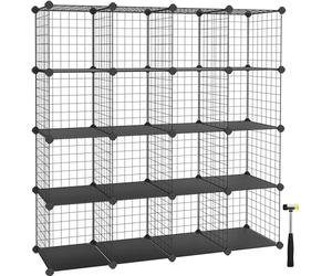 SONGMICS Estantería Modular de 16 Cubos, Armario de Almacenamiento de Alambre de Metal, para Zapatos, Libros, Juguetes, Baño, Salón, Extensible, 31 x 123 x 123 cm, Negro LPI44H