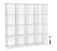 SONGMICS Estantería Modular de 16 Cubos, Extensible, 123 x 31 x 123 cm | Armario de Almacenamiento de Alambre de Metal, para Zapatos, Libros, Juguetes, Baño, Salón, Blanco, Colección DAMION LPI44W