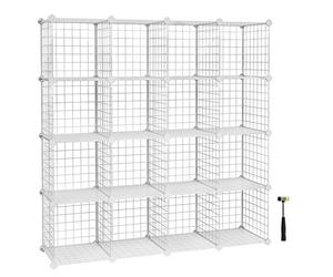 SONGMICS Estantería Modular de 16 Cubos, Extensible, 123 x 31 x 123 cm | Armario de Almacenamiento de Alambre de Metal, para Zapatos, Libros, Juguetes, Baño, Salón, Blanco, Colección DAMION LPI44W