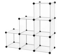 SONGMICS Estantería Modular de 6 Compartimentos, Organizador Modular de Plástico con Patas, Zapatero, Cubo de 30 x 30 x 30 cm, Salón, Dormitorio, Estudio, Martillo de Goma, Blanco/Blanco Crema/Marrón