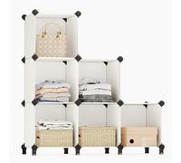 SONGMICS Estantería Modular de 6 Compartimentos, Organizador Modular de Plástico con Patas, Zapatero, Cubo de 30 x 30 x 30 cm, Salón, Dormitorio, Estudio, Martillo de Goma, Blanco Crema LPC111M01