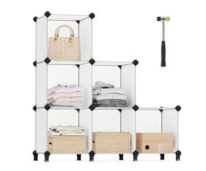 SONGMICS Estantería Modular de 6 Compartimentos, Organizador Modular de Plástico con Patas, Zapatero, Cubo de 30 x 30 x 30 cm, Salón, Dormitorio, Estudio, Martillo de Goma, Blanco LPC111S