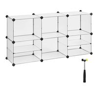 SONGMICS Estantería Modular de 9 Compartimentos, Organizador de Plástico, Zapatero, 30 x 40 x 30 cm, 39 x 40 x 15 cm, Salón, Dormitorio, Estudio, con Martillo de Goma y Hierro, Blanco