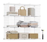 SONGMICS Estantería Modular de 9 Cubos, Armario de Almacenamiento de Alambre de Metal, para Zapatos, Libros, Juguetes, Baño, Salón, Extensible, 31 x 93 x 93 cm, Blanco LPI115W