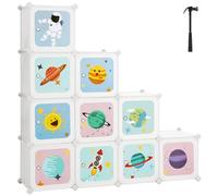 SONGMICS Estantería Modular Infantil de 10 Cubos, Organizador para Niños, Estantería de Plástico, Armario Modular con Puertas para Ropa, Zapatos, Juguetes, 123 x 31 x 123 cm, Blanco LPC903W01