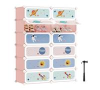 SONGMICS Estantería modular infantil de 12 cubos, 31 x 81 x 106 cm | Armario con puertas para ropa, Zapatos, Juguetes, plástico, Rosa, Colección DAMION LPC907R01