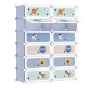 SONGMICS Estantería Modular Infantil de 12 Cubos, Zapatero para niños, Estantería plástico, Armario Modular con Puertas, para Ropa, Zapatos, Juguetes, 31 x 81 x 106 cm, Azul Pálido/Rosa Jalea/Blanco R