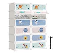 SONGMICS Estantería Modular Infantil de 12 Cubos, Zapatero para niños, Estantería plástico, Armario Modular con Puertas, para Ropa, Zapatos, Juguetes, 31 x 81 x 106 cm, Blanco Nube LPC907W01