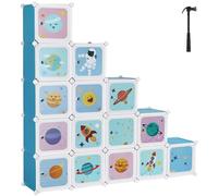 SONGMICS Estantería Modular Infantil de 16 Cubos, con Puertas | Organizador Modular para Niños, Estantes de Plástico, 123 x 31 x 123 cm, Azul, Colección DAMION LPC902Q01