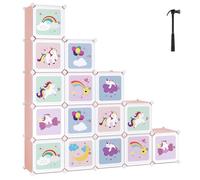 SONGMICS Estantería Modular Infantil de 16 Cubos, con Puertas | Organizador Modular para Niños, Estantes de Plástico, 123 x 31 x 123 cm, Rosa, Colección DAMION LPC906P01