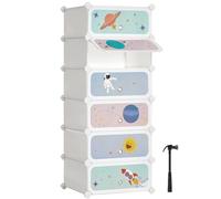 SONGMICS Estantería Modular Infantil de 6 Cubos, Zapatero para niños, Estantería plástico, Armario Modular con Puertas, para Ropa, Zapatos, Juguetes, 31 x 43 x 105 cm, Blanco Nube LPC904W01